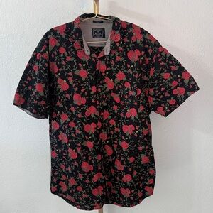 Artistry In Motion- Black and Red Floral Men's Shirt- Size XL
